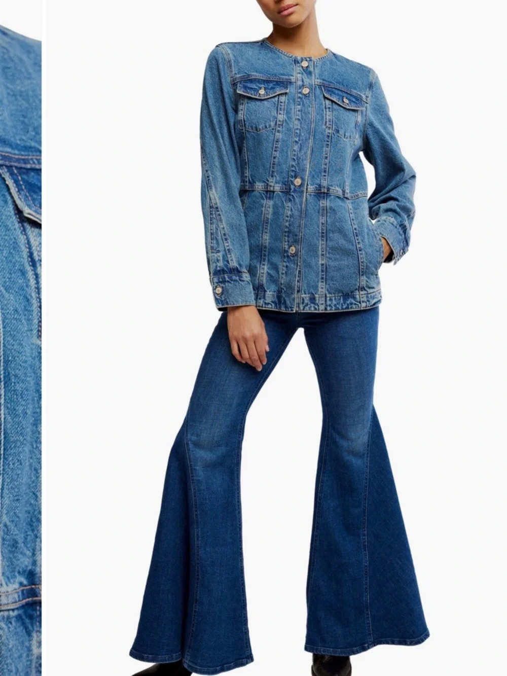 Free People Light Blue Button-Front Denim Jacket - Picture 3 of 6